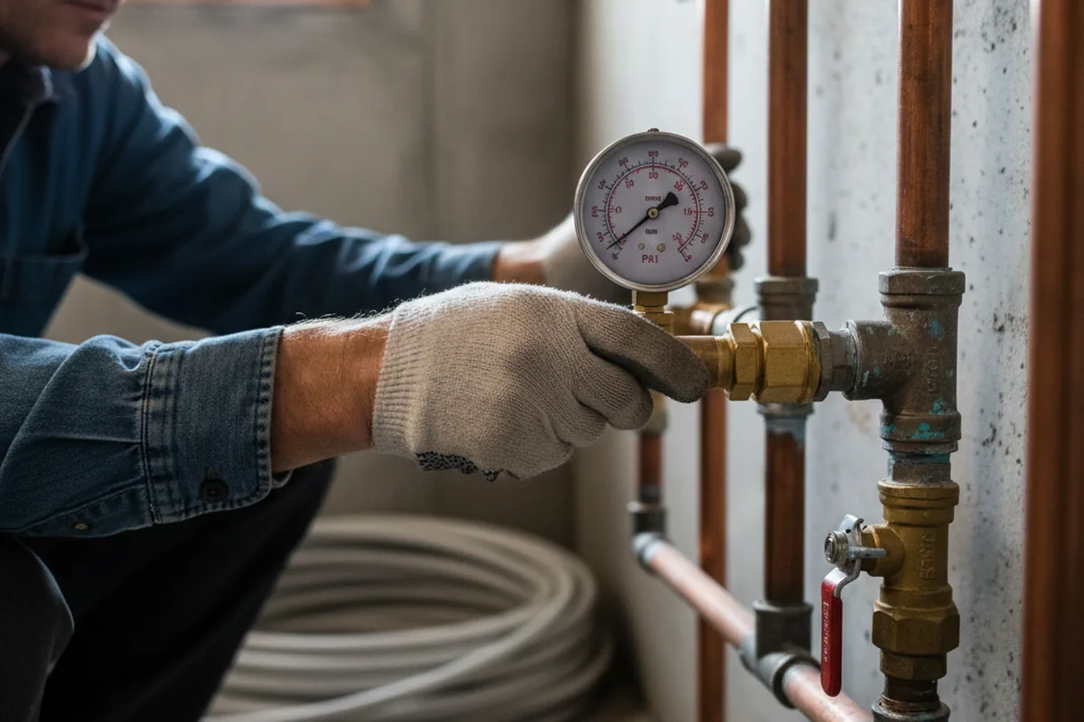 Pressure testing a repaired line during Water Line Repair in Prairie Lea
